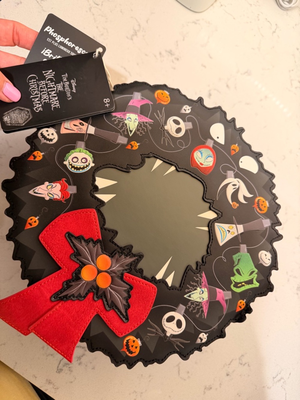 Loungefly The Nightmare Before Christmas Wreath Crossbody Bag with Red Bow